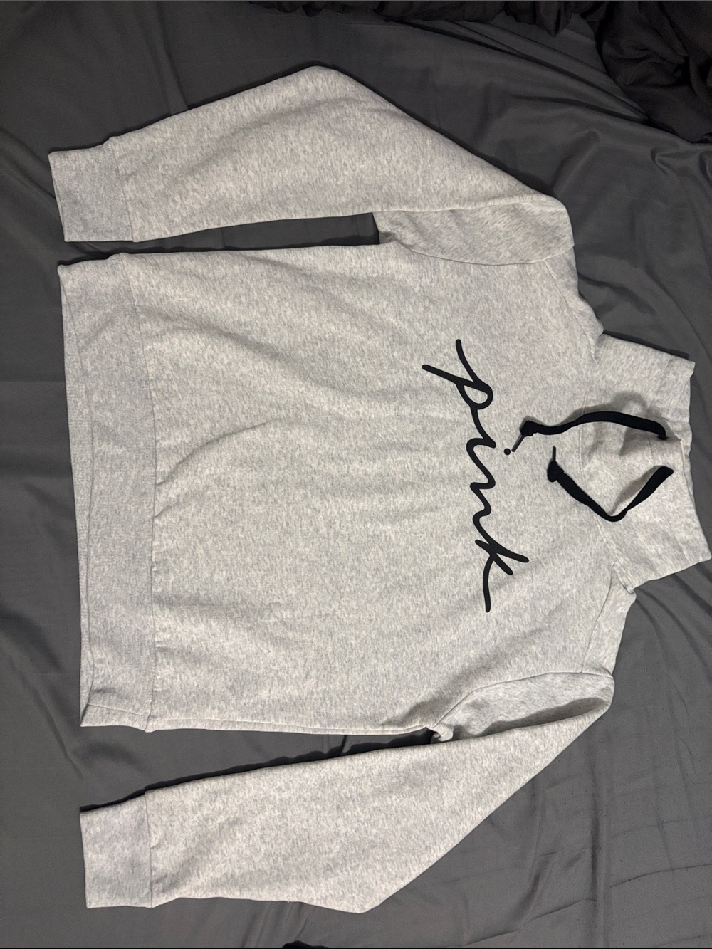 PINK Victoria's Secret Light Gray Hoodie with Black Script